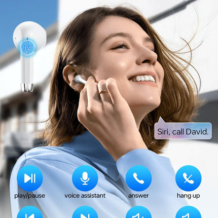 Wireless Earbuds Bluetooth 5.3 with Mic 40H Playback LED Display White