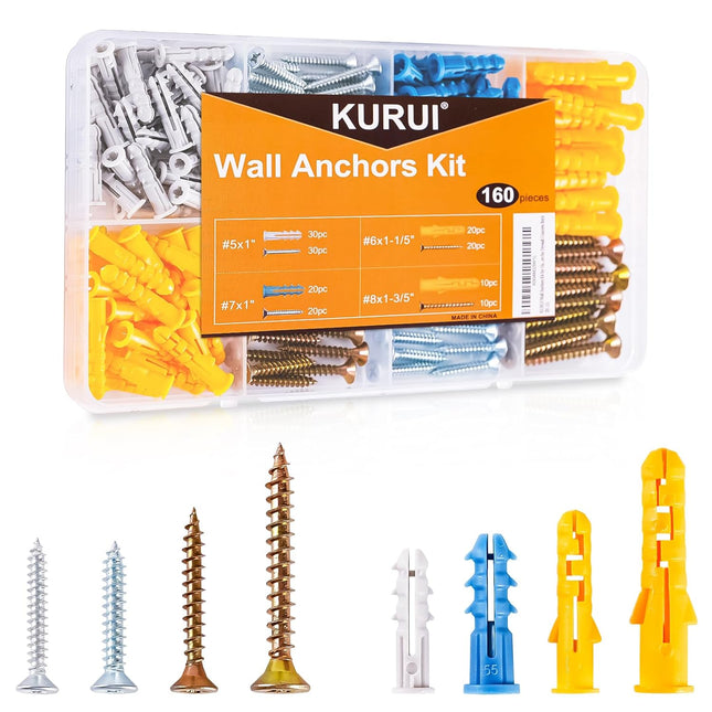 160PCS Wall Anchors Kit – Drywall Anchors, Screws & Plugs for Art, Shelves & Hooks