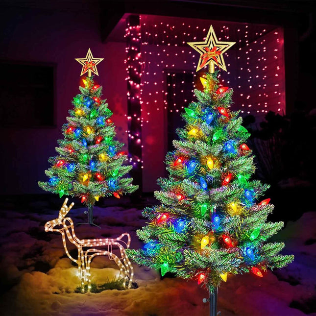 2PCS Solar Christmas Trees – Prelit Outdoor Xmas Decor with Multi-Color LEDs