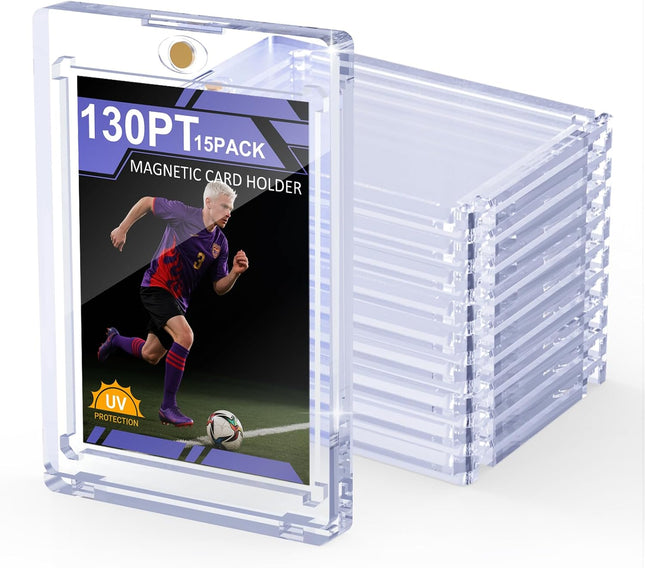 130PT Magnetic Card Holders, 15 Pack Thick One Touch Trading Card Protectors