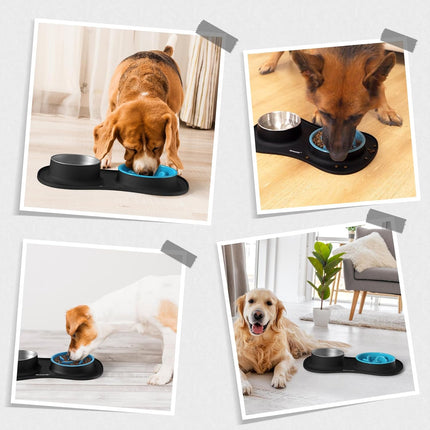 3 in 1 Slow Feeder Dog Bowl Set Non Spill Mat for Small Medium Large Pets