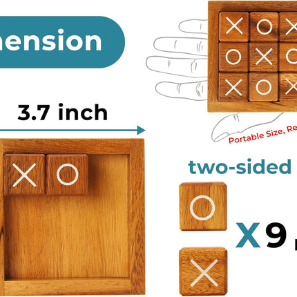 Wooden Tic Tac Toe Game – Mini XO Board for Home, Office & Travel