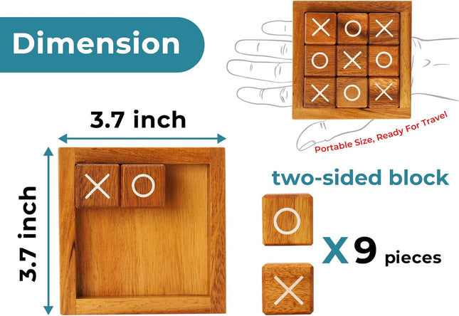 Wooden Tic Tac Toe Game – Mini XO Board for Home, Office & Travel