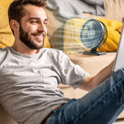 USB Desk Fan – Small but Powerful, Quiet, 3 Speeds, Personal Cooling, Blue