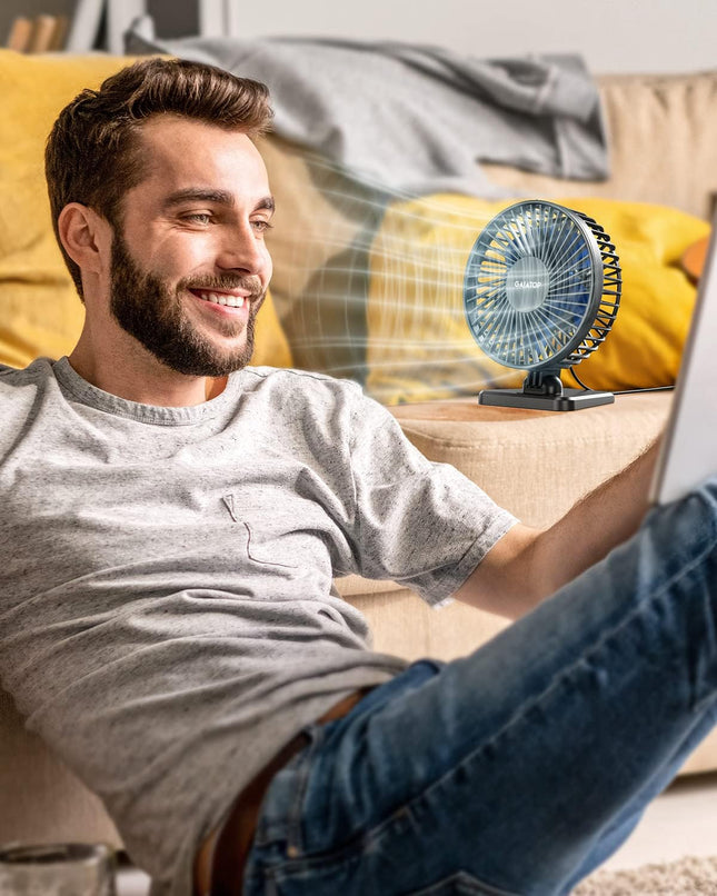 USB Desk Fan – Small but Powerful, Quiet, 3 Speeds, Personal Cooling, Blue