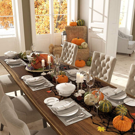 5-Piece Halloween Spiderweb Decor Set, Lace Table Runner, Mantel Scarf & 3D Bats