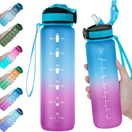 32 oz Water Bottle Time Marker Tritan BPA Free Leakproof Carry Strap