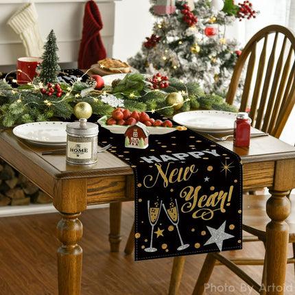 Cheers Black & Gold 2025 New Year Table Runner – 13x72 Inch Party Decor