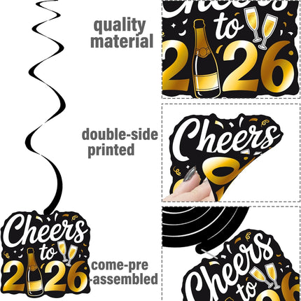 23-Piece 2026 New Year Hanging Decorations – Swirls & Streamers for Party