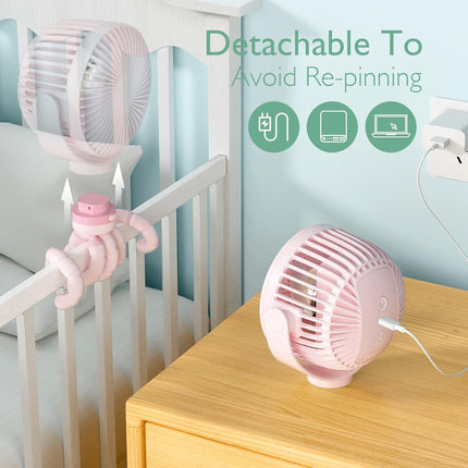 8000mAh Portable Stroller Fan USB Rechargeable 4 Speed Cooling Fan with LED Light, Black, Blue, Forest Green, Pink & Purple