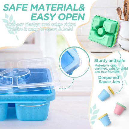 4 Pack Bento Snack Box Divided Food Storage Containers with Lids Pastel