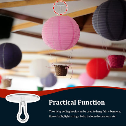 100-Pack Sticky Ceiling Hooks – Self-Adhesive Round Hooks for Party Decorations