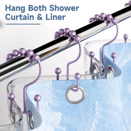 Shower Curtain Hooks Rings Set of 12 Rust Resistant Double Glide Grey Purple