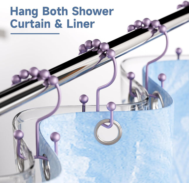 Shower Curtain Hooks Rings Set of 12 Rust Resistant Double Glide Grey Purple