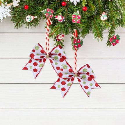 12pcs Red & Green Christmas Ribbon Bows – 6" Glitter Dot Cartoon Tree Décor