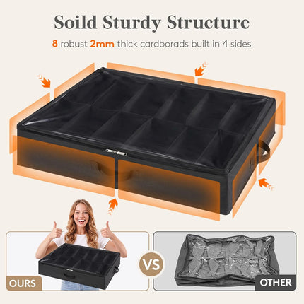 2 Pack Under Bed Shoe Storage Organizer, 24 Pairs, Clear Cover, Foldable Bags