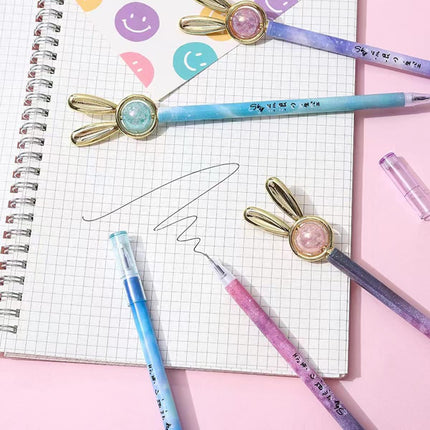 12PCS Cute Rabbit Gel Pens – Cartoon Transfer Beads, Liquid Ink, Novelty Design