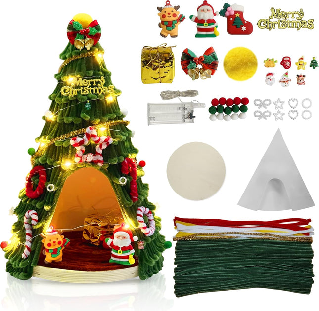 Christmas Pipe Cleaners Craft Kit – Red & Green DIY Tree Decorations with Lights