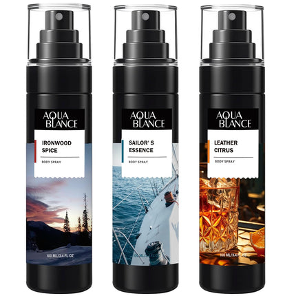 3-Pc Men's Body Spray Set, Long-Lasting Ironwood, Spice, Leather & Citrus Scents