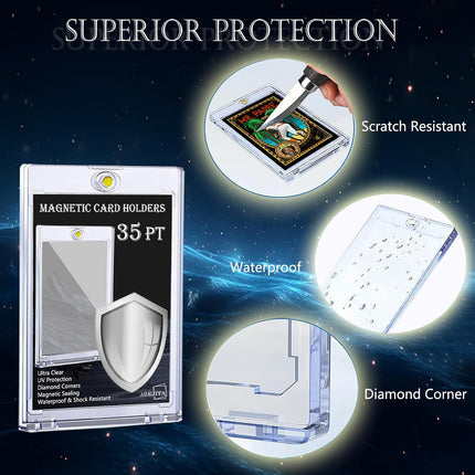 10-Pack 35PT Magnetic Card Holders, Ultra Clear UV Protective Trading Card Cases