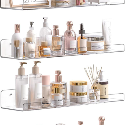 15" Acrylic Floating Shelves – 4-Pack Clear Wall Storage Organizer