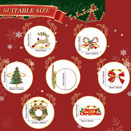 Christmas Metal Napkin Rings Set of 6, Holiday Dinner Party Table Decor