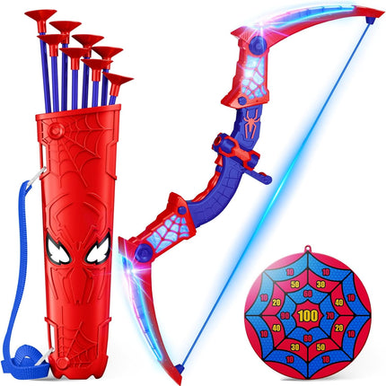 Spider Bow and Arrow Toy Set with LED Lights Target and 8 Suction Arrows