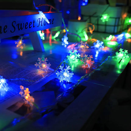 40 LED Multicolor Snowflake Christmas Lights, 20FT String with 8 Modes, Battery Powered