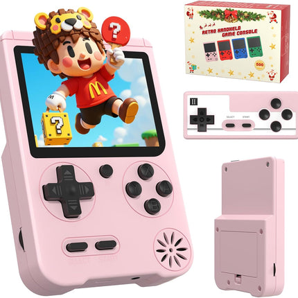 Portable Mini Gaming Console, 500 Games, 3” IPS Display, Pink Electronic Toy