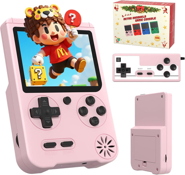 Portable Mini Gaming Console, 500 Games, 3” IPS Display, Pink Electronic Toy