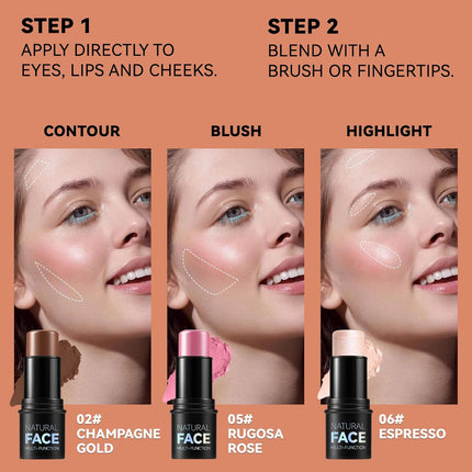 3-Piece Contour Stick Kit – Highlighter, Blush & Bronzer, Light-Medium