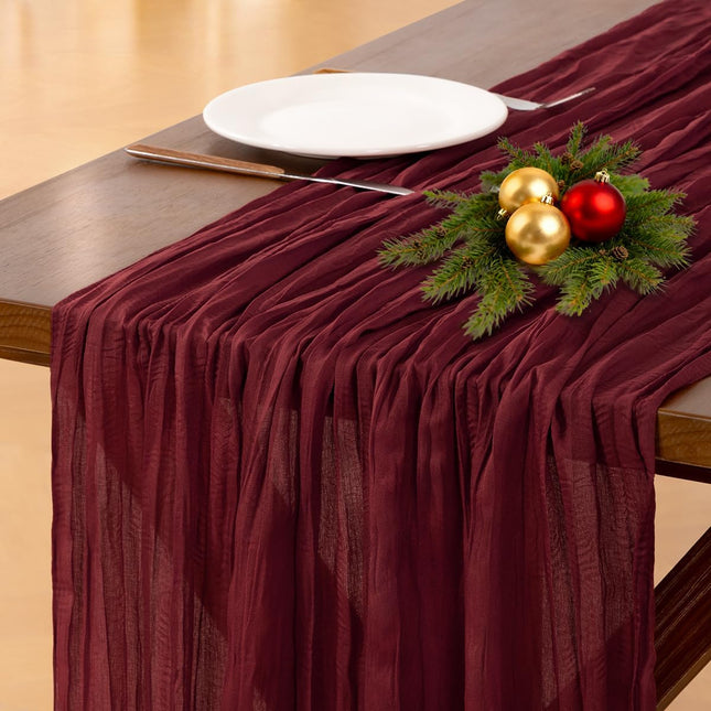 Burgundy Red Christmas Table Runner 10FT | Boho Rustic Gauze Cheesecloth