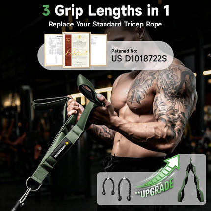 3 Grip Length Tricep Rope Cable Attachment with Ergonomic Handles for Gym