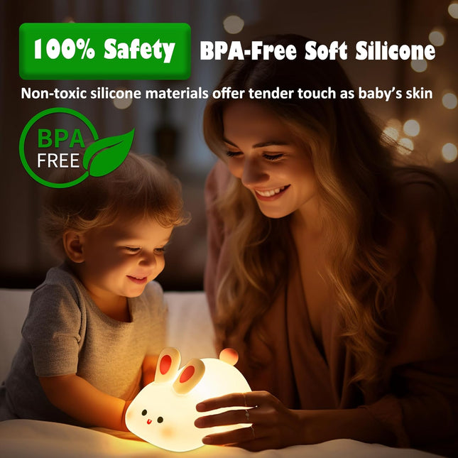 Bunny Night Light – Big Face Rabbit LED Lamp for Kids, Rechargeable