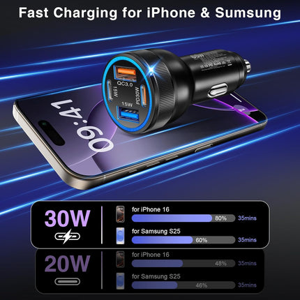 3-Pack 65W USB-C Car Charger – 4-Port Fast Charging Adapter for Phones