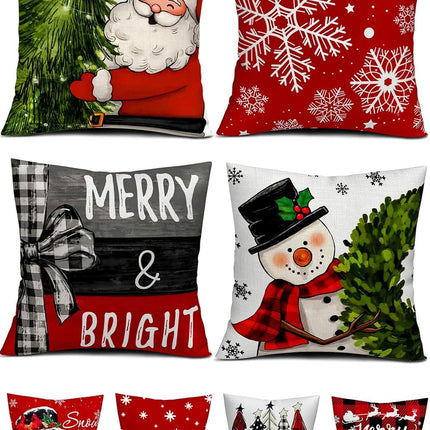 Christmas Decorations Set of 4 Double-Sided Print 18"x18" Pillow Covers with 8 Cute Designs