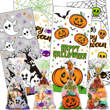200-Piece Halloween Cellophane Candy Treat Bags with Twist Ties, Party Favors