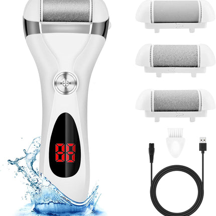 Rechargeable Electric Foot Callus Remover, 3 Grinding Heads, Waterproof Pedicure Tool for Dry Skin