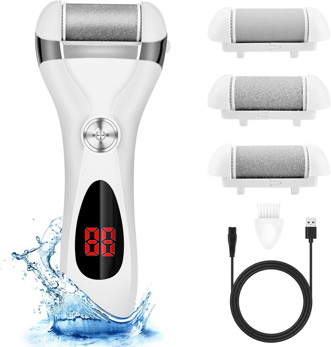 Rechargeable Electric Foot Callus Remover, 3 Grinding Heads, Waterproof Pedicure Tool for Dry Skin