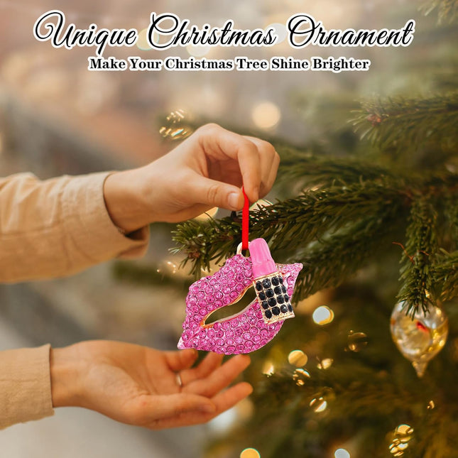 Pink Lips Lipstick Christmas Ornament – Sexy Makeup Tree Decoration for Holiday Style