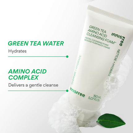 Green Tea Amino Acid Cleansing Foam Sulfate Free Hydrating Korean Face Wash