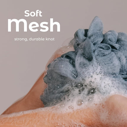 3-Pack Body Wash Loofah Pouf – Exfoliating Shower Sponge, Airy Blossom