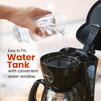 4-Cup Drip Coffee Maker – Pause & Serve, Reusable Filter, Keep Warm, Black