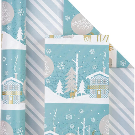 Christmas Wrapping Paper Mini Roll – Reindeer & Stripe Holiday Gift Wrap
