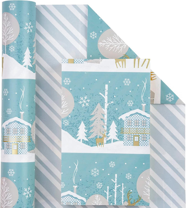 Christmas Wrapping Paper Mini Roll – Reindeer & Stripe Holiday Gift Wrap
