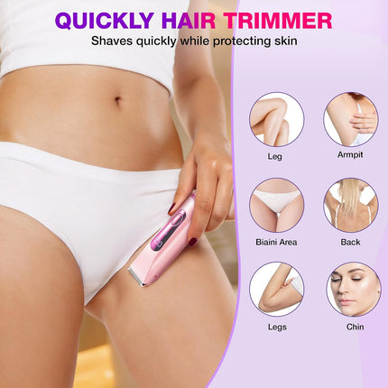 2-in-1 Bikini Trimmer for Women, Waterproof Ceramic Blade Electric Shaver, Rechargeable