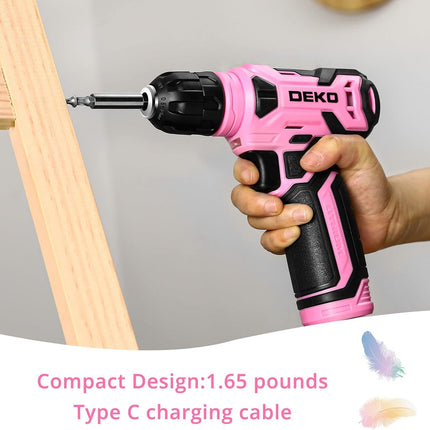 8V Cordless Drill Set – 3/8” Keyless Chuck with 42 Accessories, Pink