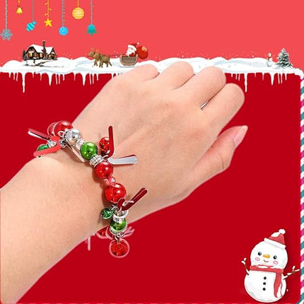 3-Piece Christmas Jingle Bell Bracelets – Colorful Beaded Charm Stretch Bracelets for Xmas Fun