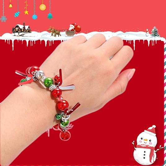3-Piece Christmas Jingle Bell Bracelets – Colorful Beaded Charm Stretch Bracelets for Xmas Fun