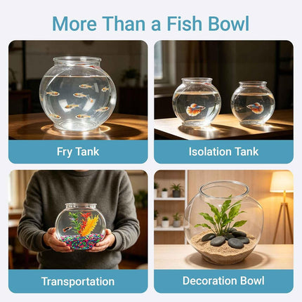 1-Gallon Oval Plastic Fish Bowl, Temporary Betta Tank for Shrimp, Fry and Snails
